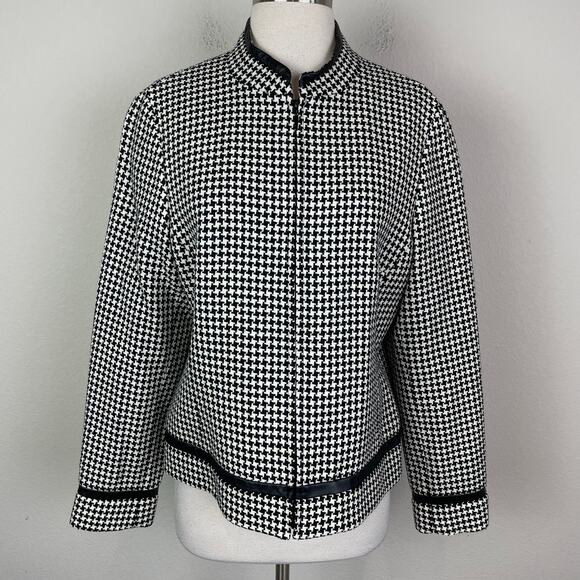 Pendleton Black White Houndstooth Wool Lambskin Trim Blazer 8 - Picture 2 of 8